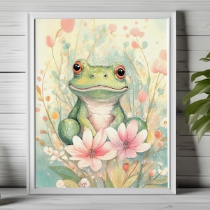 Whimsical Frog Art, Cottagecore Decor, Fairytale Aesthetic, Pastel Animal Print, Cute Frog Print, Cozy Wall Art, Whimsical Printable Art 064