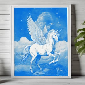 Unicorn Wall Art, Winged Unicorn Art Print, Fantasy Wall Art,  Unicorn Print, Winged Unicorn Printable Art, Fantasy Printable Art Print 027