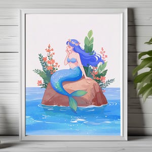 Meerjungfrau Wandbild, Meerjungfrau auf Rock, Meerjungfrau am Strand, Meerjungfrau am Strand, Meerjungfrau am Strand, Märchen 238