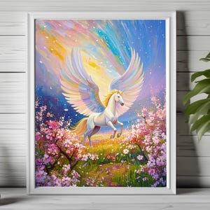 pegasus wall art, fantasy animal print, pastel winged horse, mythical creature decor, pegasus poster, kids room print, fairytale print  203