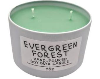 Evergreen Forest scented soy wax candle with lid