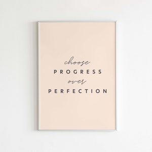 Progreso sobre la impresión de perfección, decoración de oficina inspiradora Boho decoración motivacional del aula cartel de afirmación positiva IMPRESIÓN DESCARGABLE