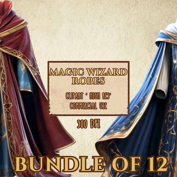 Zauberer Roben Magic Robes Bundle von 12 Clip Art, hohe Auflösung, transparenter Hintergrund, PNG-Dateien