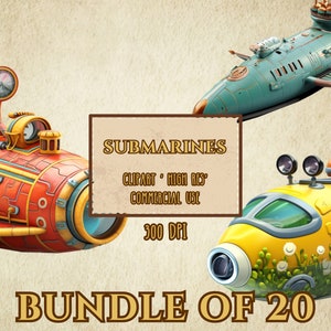 Submarine Bundle Of 20 High Resolution Clip Art 300 DPI Transparent Background PNG Files