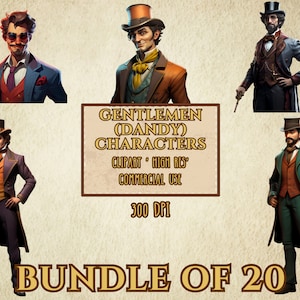 Heren Dandy karakters Clip Art bundel van 20 hoge resolutie 300 DPI transparante achtergrond PNG-bestanden