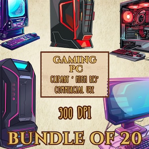 Gaming PC Bundle Of 20 High Resolution Clip Art Transparent Background 300 DPI PNG Files
