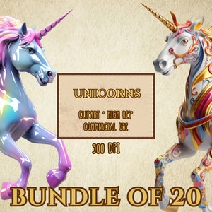 Unicorns Bundle Of 20 High Resolution 300 DPI Transparent Background PNG Files