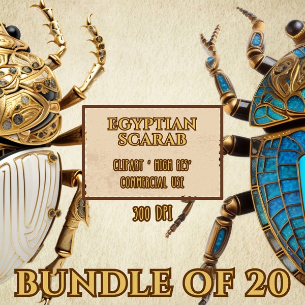 Egyptian Scarab Bundle Of 20 Clip Art Ancient Egypt Scarabs High Resolution 300 DPI Transparent Background PNG Files