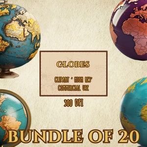 Globes Bundle Of 20 Clip Art High Resolution 300 DPI Transparent Background PNG Files