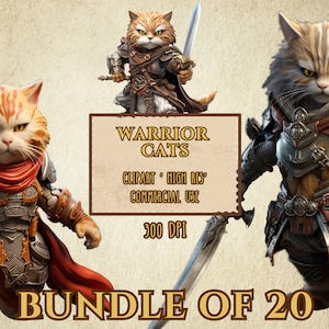 Warrior Cats Bundle Of 20 Clip Art High Resolution 300 DPI Transparent Background PNG Files
