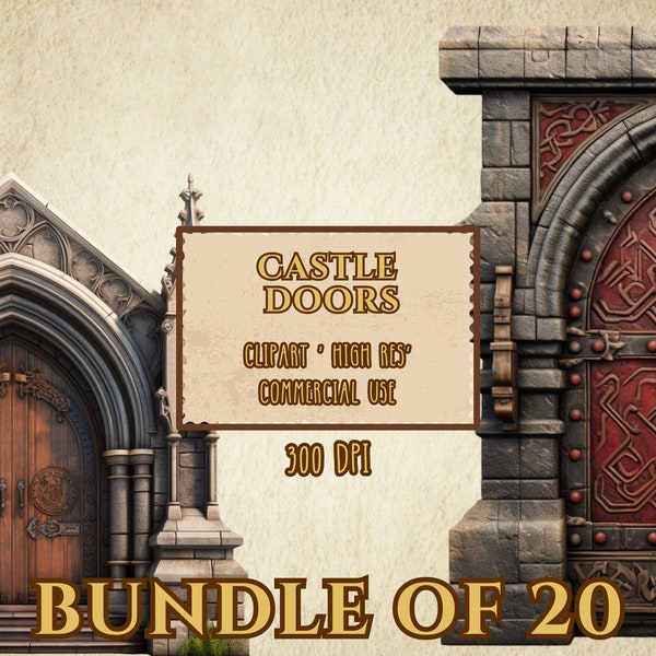 Castle Doors Bundle Of 20 Clip Art High Resolution 300 DPI Transparent Background PNG Files