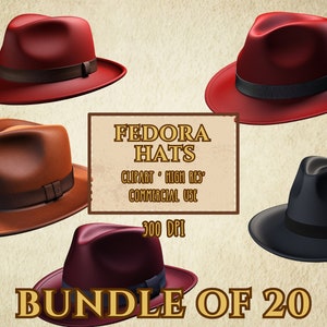 Fedora Clip Art Bundle Of 20 High Resolution 300 DPI Transparent Background PNG Files