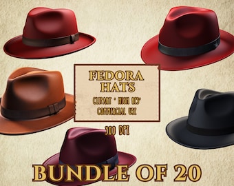 Fedora Clip Art Bundle Of 20 High Resolution 300 DPI Transparent Background PNG Files