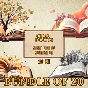 Open Books Bundle Of 20 Clip Art Magical Books High Resolution 300 DPI Transparent Background PNG Files