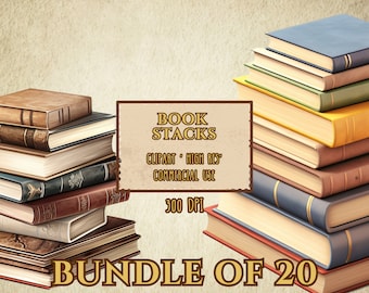 Book Stack Bundle Of 20 Book Stacks Bundle Clip Art Transparent Background High Resolution 300 DPI PNG Files