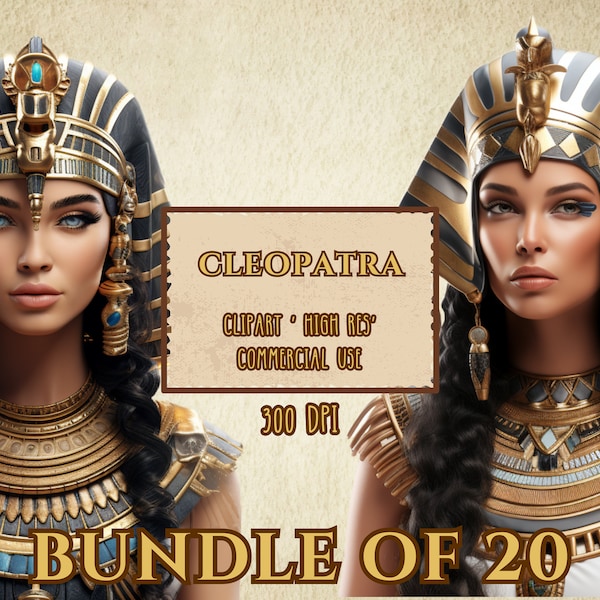 Cleopatra Clip Art Bundle von 20 Zeichen Ägyptische Themen Clip Art Hohe Auflösung 300 DPI Transparenten Hintergrund PNG Dateien