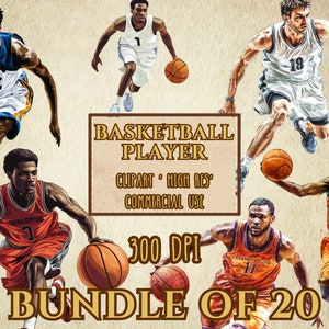 Basketball Player Clip Art Bundle aus 20 hochauflösenden transparenten Hintergrund 300 DPI PNG Dateien