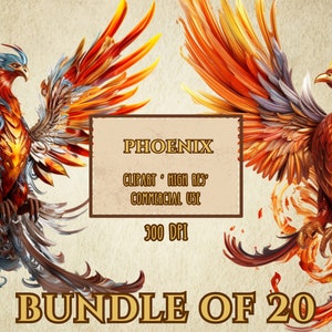 Phoenix, lot de 20 images clipart haute résolution 300 ppp sur fond transparent, fichiers PNG