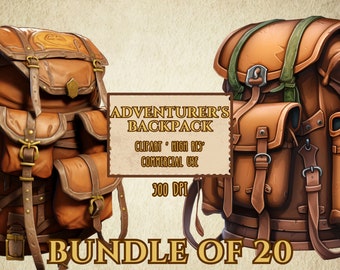 Adventurer&#39;s Backpack Bundle Of 20 Clip Art High Resolution 300 DPI Transparent Background PNG Files