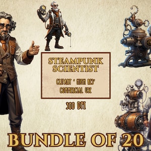 Steampunk Scientist Bundle Of 20 Clip Art High Resolution 300 DPI Transparent Background PNG Files