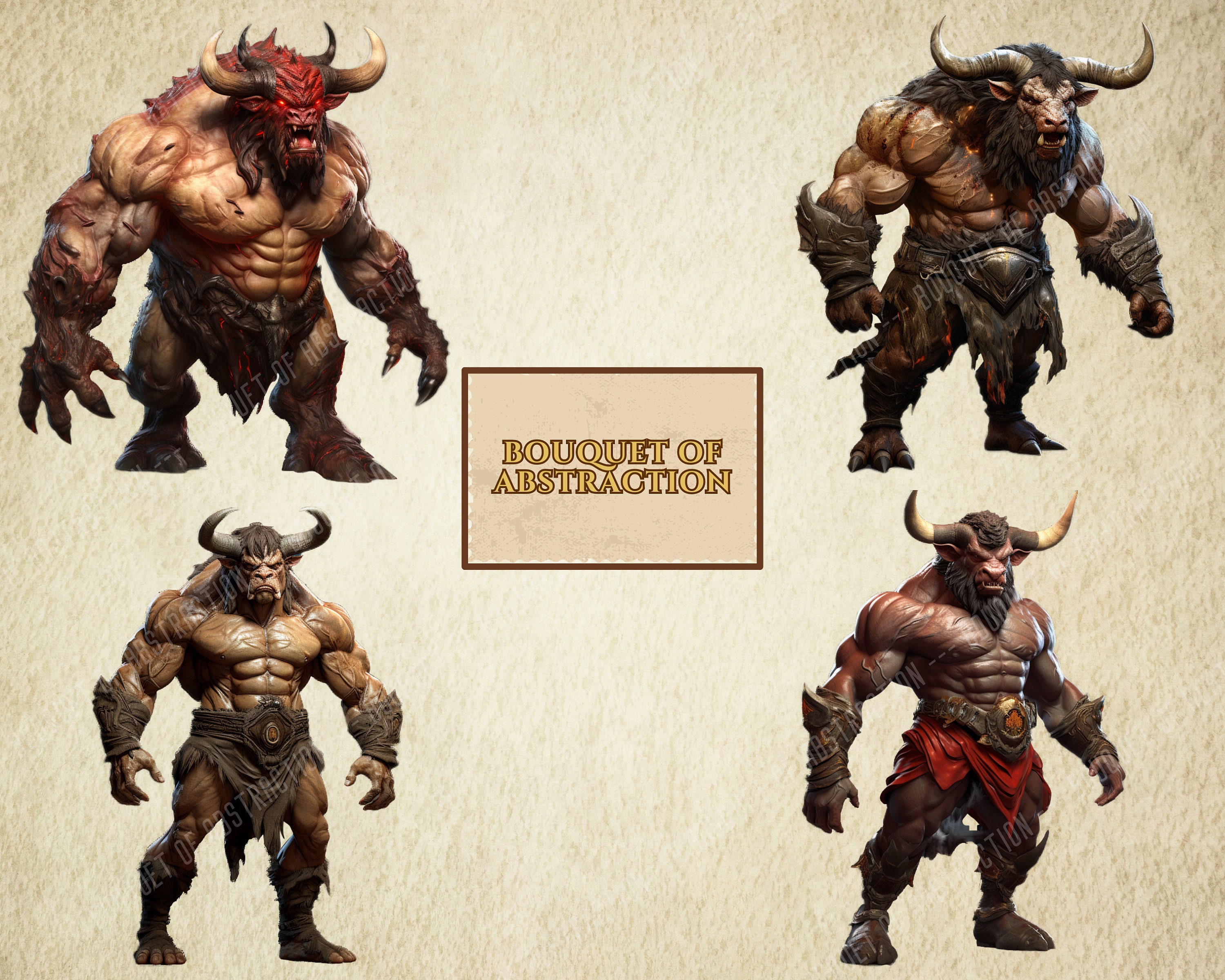 Minotaur Characters Bundle of 20 Clip Art High Resolution 300 DPI ...