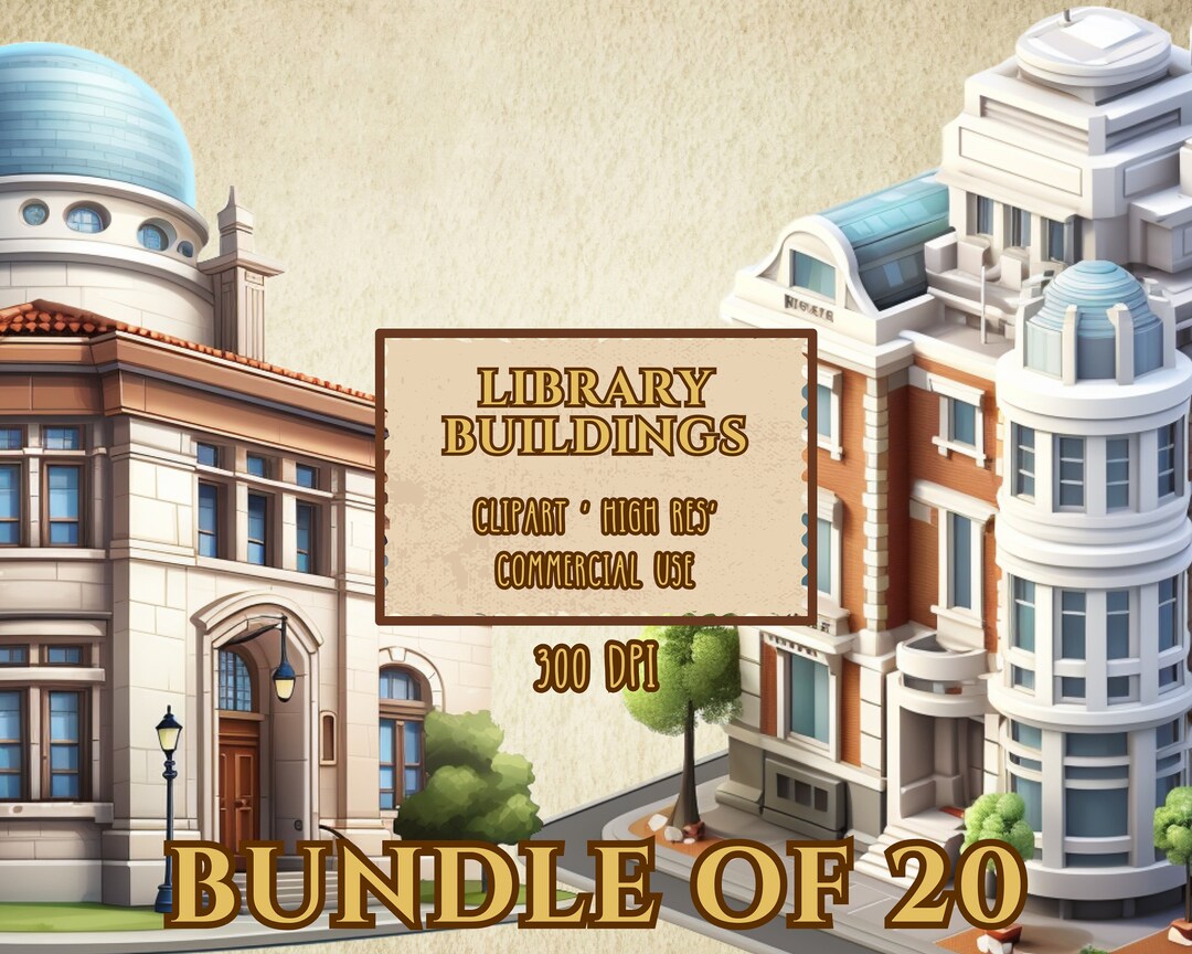 Template Library Building Library Buildings Bundle of 20 Clip Art High Resolution 300 DPI ...