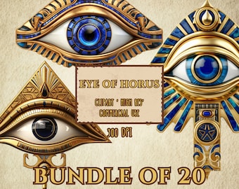 Auge des Horus Bündel von 20 ClipArt-ClipArts mit ägyptischem Thema, hochauflösende 300 DPI-PNG-Dateien mit transparentem Hintergrund