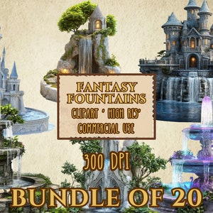Fantasy Fountains Bundle Of 20 Clip Art High Resolution 300 DPI PNG Files