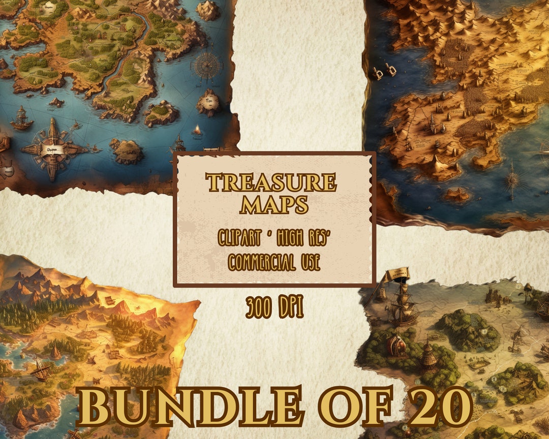 Treasure Maps Bundle of 20 Clip Art High Resolution 300 DPI Transparent ...