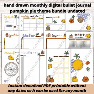 Undated digital bullet journal monthly bundle pumpkin pie theme planner 13 pages with weekly spreads| pdf instant download printable