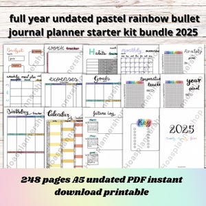 2025 bullet journal rainbow planner -248 pages yearly, monthly, weekly and daily UNDATED PLANNER | printable instant download pdf