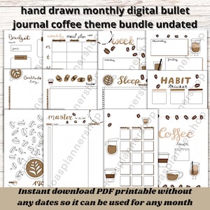 UNDATED bullet journal coffee theme premade monthly and weekly planner bundel printable instant download | 13 pages | A5 | pdf