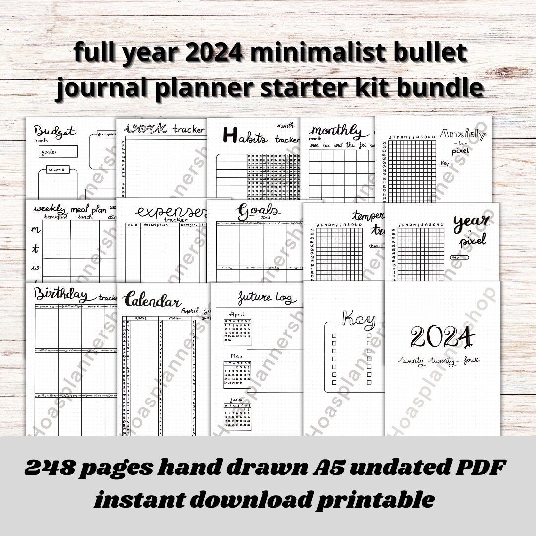 2024 Minimalist Bullet Journal Full Year Planner 62 Pages Yearly ...