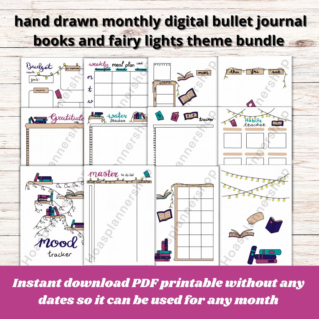 Undated Digital Bullet Journal 2024 Premade Monthly Bundle Books Theme ...