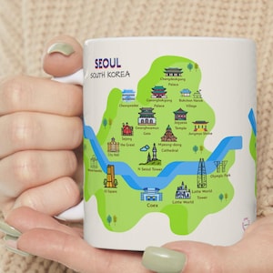 Seoul Südkorea Tasse (11 Unzen, 15 Unzen), Kdrama-Liebhaber-Kaffeetasse, koreanische Kulturtasse, Reise-Korea-Tasse - Seoul Wahrzeichen | K-Pop Fan Geschenk