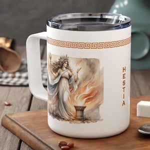 Hestia Coffee Mug: Greek Goddess of Hearth Insulated Cup, 12 Olympians Gift