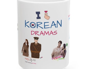 Ich liebe koreanische Dramen Keramikbecher: 11 Unzen 15 Unzen, Kdrama-Serie Collage Weiße Kaffeetasse