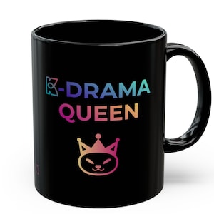 K-Drama Queen Coffee Mug: Glossy Black Ceramic Kdrama Fan Gift