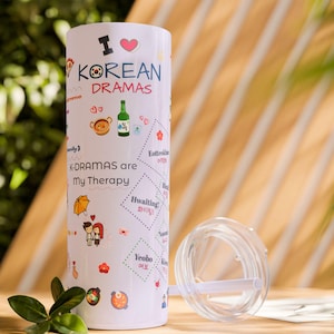 Kdrama Lover Skinny Tumbler with Straw, 20oz, Korean Hangul Water Bottle, Cute Drinkware Travel Tumbler, Kdrama Fan Merch | Kpop Fan Gift