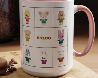Taza con acento Kpop inspirada en SKZOO: Taza de café de 15 oz con personajes kawaii de Stray Kids