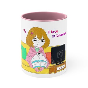 K-Drama Lover Coffee Mug: Hand-Drawn Design, 11oz Accent Mug