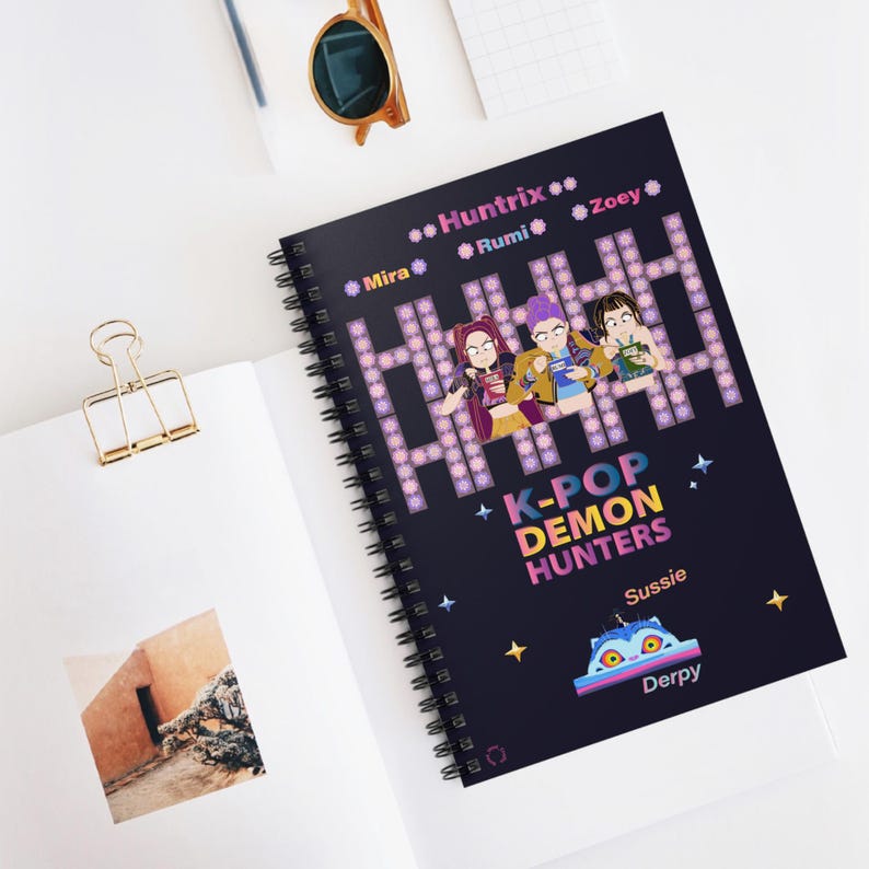 Huntrix Kpop Spiral Notebook: Tiger Derpy Fan Art & Korean Floral ...