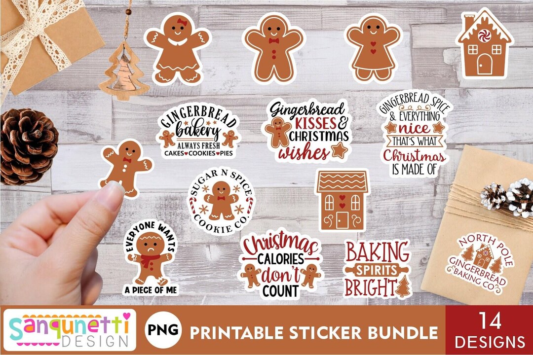 Gingerbread Sticker Craft Gingerbread PNG Stickers, Christmas Digital Sticker Bundle - Etsy