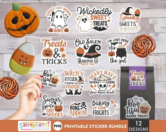 Halloween Baking Printable Sticker Bundle | 12 Spooky Sweet Treats Stickers
