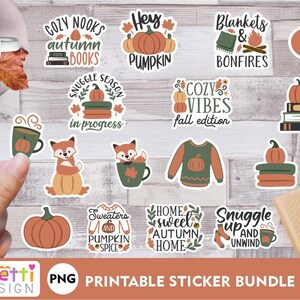 Mysigt höstklistermärke PNG-paket, digitala höstklistermärken