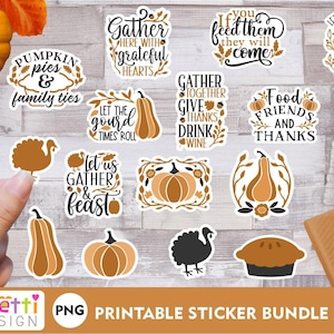 Farmhouse PNG Thanksgiving Stickers, Fall digital sticker Bundle