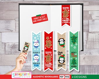 Segnalibri di Natale stampabili / Set di segnalibri magnetici per le vacanze / Download PDF e PNG