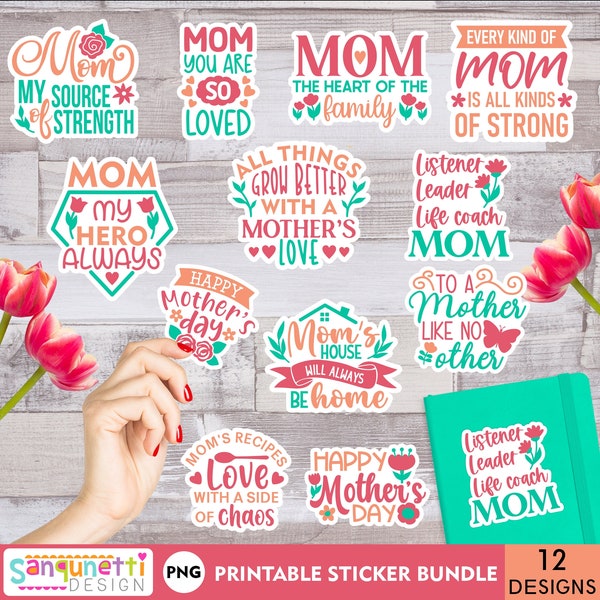 Mother's Day Lettering PNG Sticker Bundle, Mom appreciation stickers