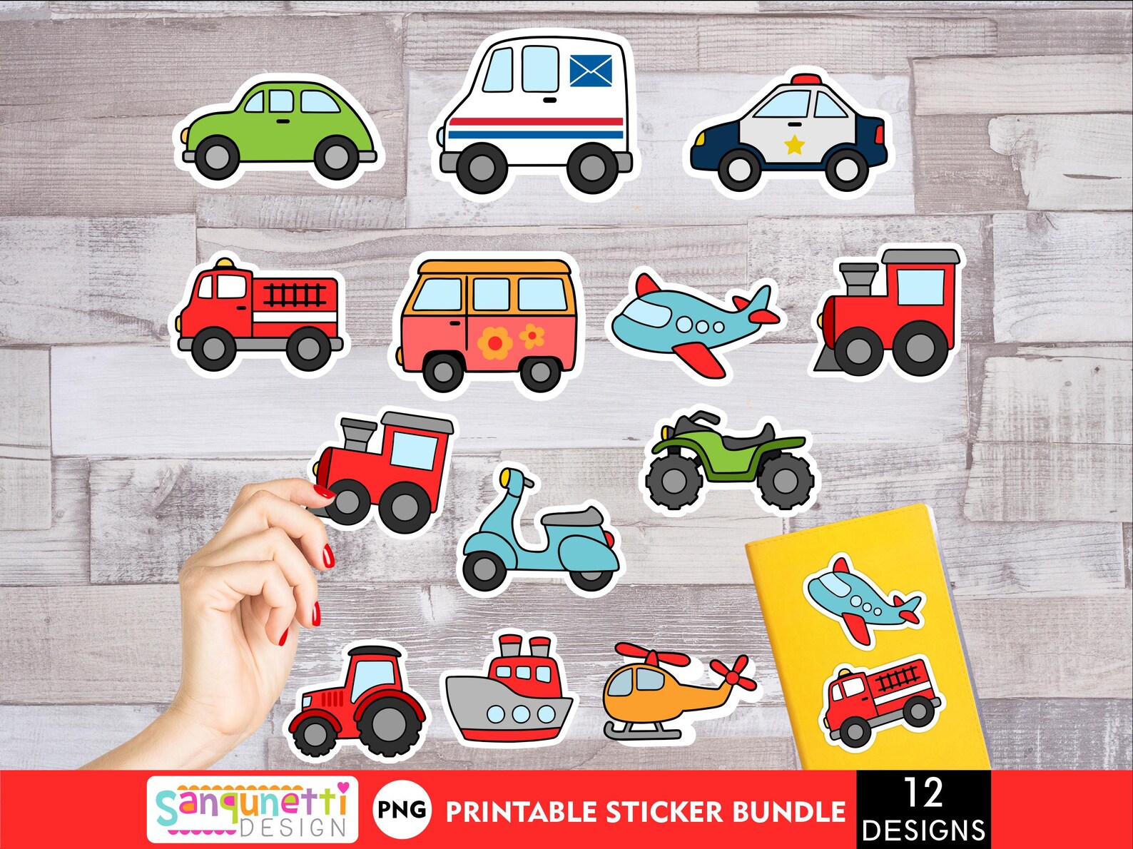 Transportation Car Sticker Transportation PNG Sticker Bundle: 12 Vehicle Designs for Kids - Etsy