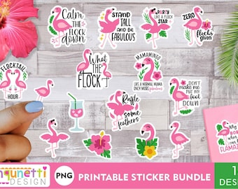 Sassy Flamingo PNG sticker bundle, Tropical digital stickers